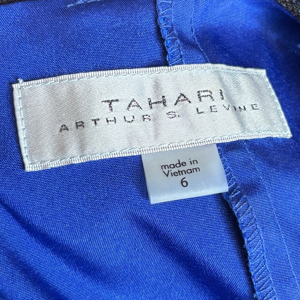 Tahari ASL Blue Black Sequin Embellished Lace Flare Floral Gown Size 6 Formal - Picture 5 of 5